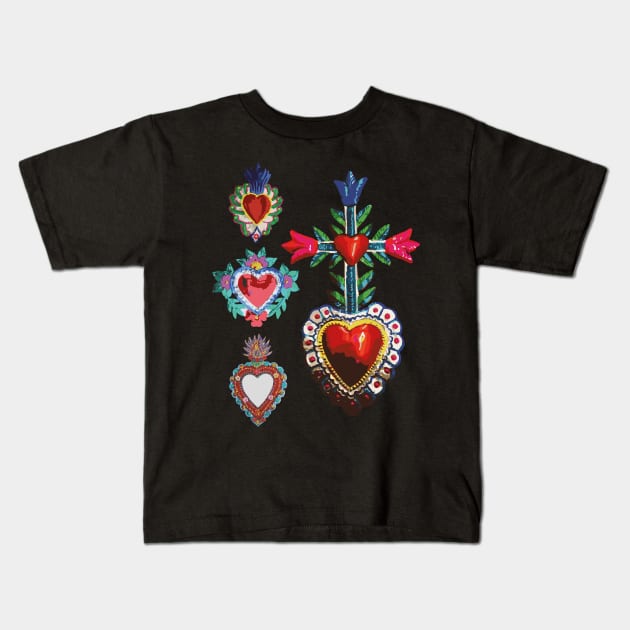 Sacred tin red heart mexican folk art bright maximalist decoration milagritos Kids T-Shirt by T-Mex